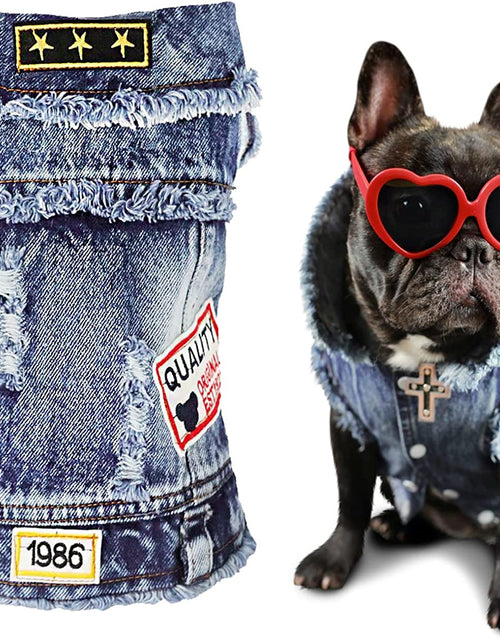 Load image into Gallery viewer, Pet Clothes Dog Jeans Jacket Cool Blue Denim Coat Small Medium Puppy Blue Vintage Washed Clothes Dogs Lapel Vests Classic Hoodies
