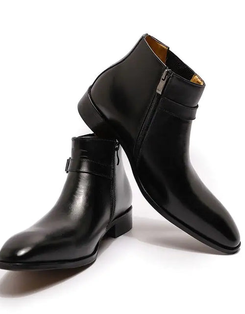 Load image into Gallery viewer, Men&#39;s Italian Leather Dress Boots With Zipper &amp; Buckle
