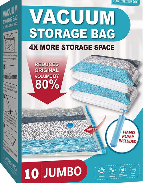 Load image into Gallery viewer, Vacuum Storage Bags, 10 Jumbo Space Saver Bags Vacuum Seal Bags with Pump, Space Bags, Vacuum Sealer Bags for Clothes, Comforters, Blankets, Bedding
