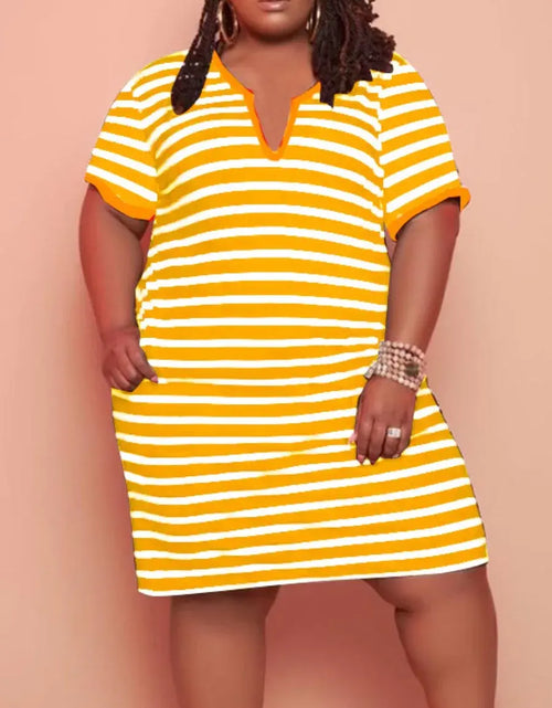 Load image into Gallery viewer, V Neck Striped Pocket Midi Dress
