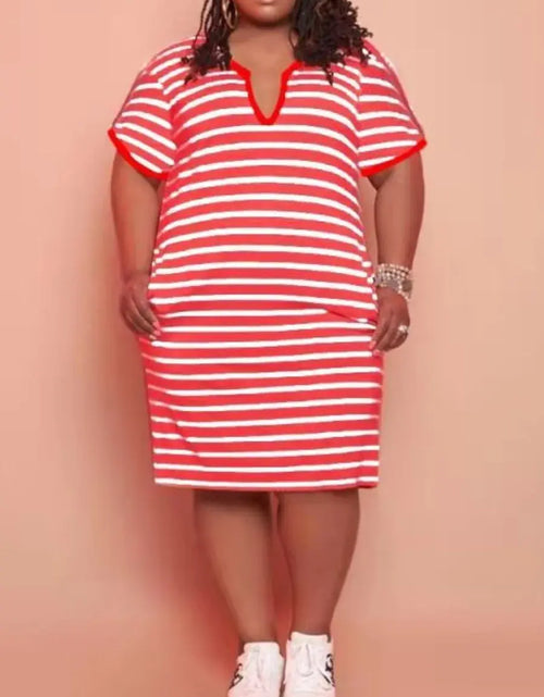 Load image into Gallery viewer, V Neck Striped Pocket Midi Dress
