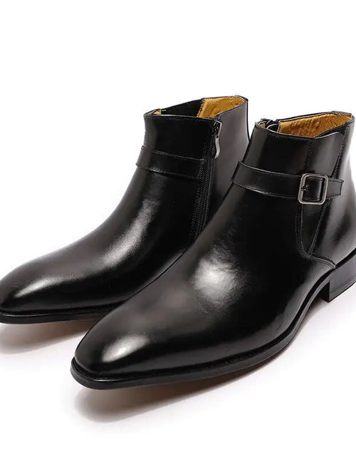 Load image into Gallery viewer, Men&#39;s Italian Leather Dress Boots With Zipper &amp; Buckle
