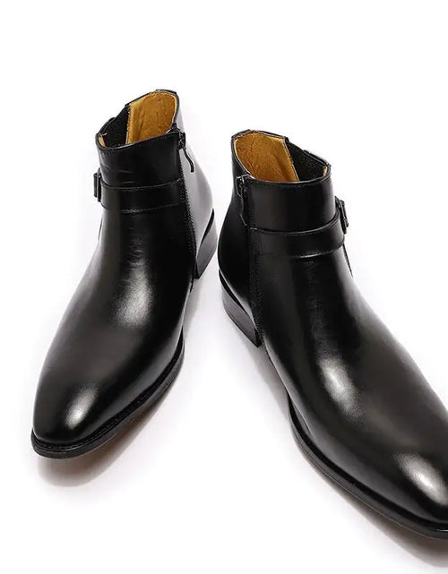 Load image into Gallery viewer, Men&#39;s Italian Leather Dress Boots With Zipper &amp; Buckle
