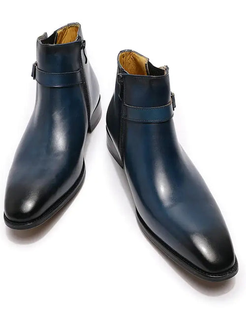 Load image into Gallery viewer, Men&#39;s Italian Leather Dress Boots With Zipper &amp; Buckle
