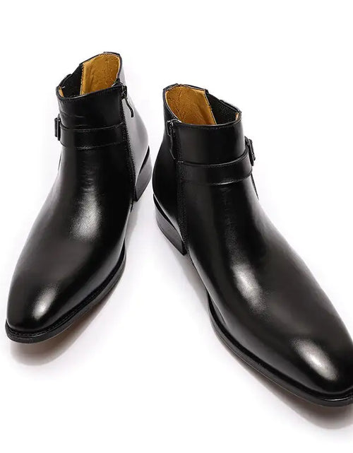 Load image into Gallery viewer, Men&#39;s Italian Leather Dress Boots With Zipper &amp; Buckle
