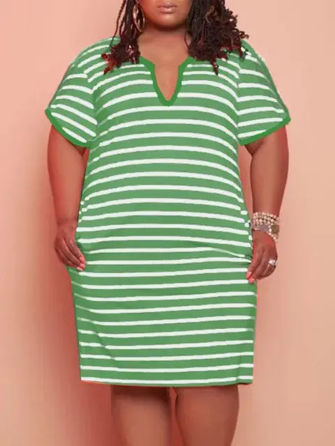 Load image into Gallery viewer, V Neck Striped Pocket Midi Dress
