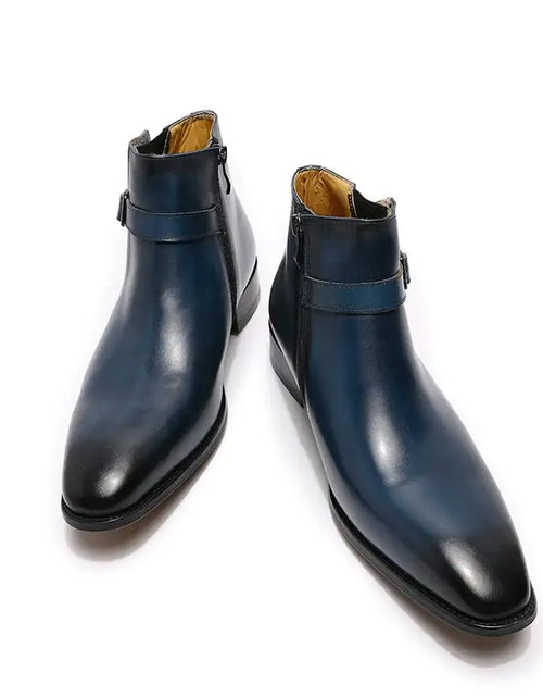 Load image into Gallery viewer, Men&#39;s Italian Leather Dress Boots With Zipper &amp; Buckle
